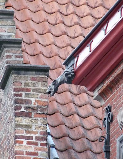 Gárgola monstruosa de la Calle Spanjaardstraat de Brujas (Bélgica).
