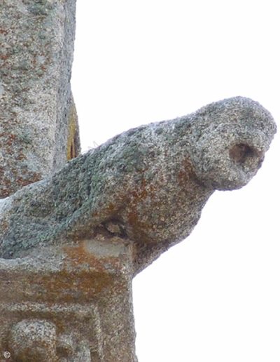Gargoyle on Martín Muñoz de las Posadas (Segovia). An anthropomorphic figure.